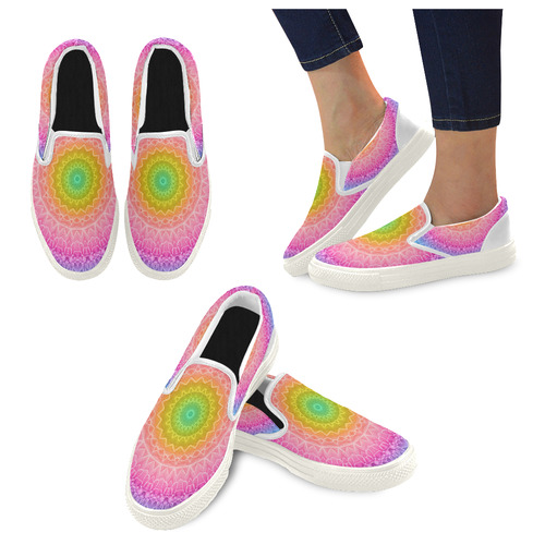 mandala dahlia Women's Slip-on Canvas Shoes (Model 019)