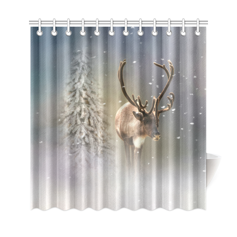 Santa Claus Reindeer in the snow Shower Curtain 69"x72"