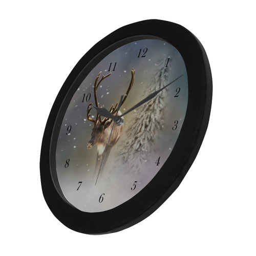 Santa Claus Reindeer in the snow Circular Plastic Wall clock