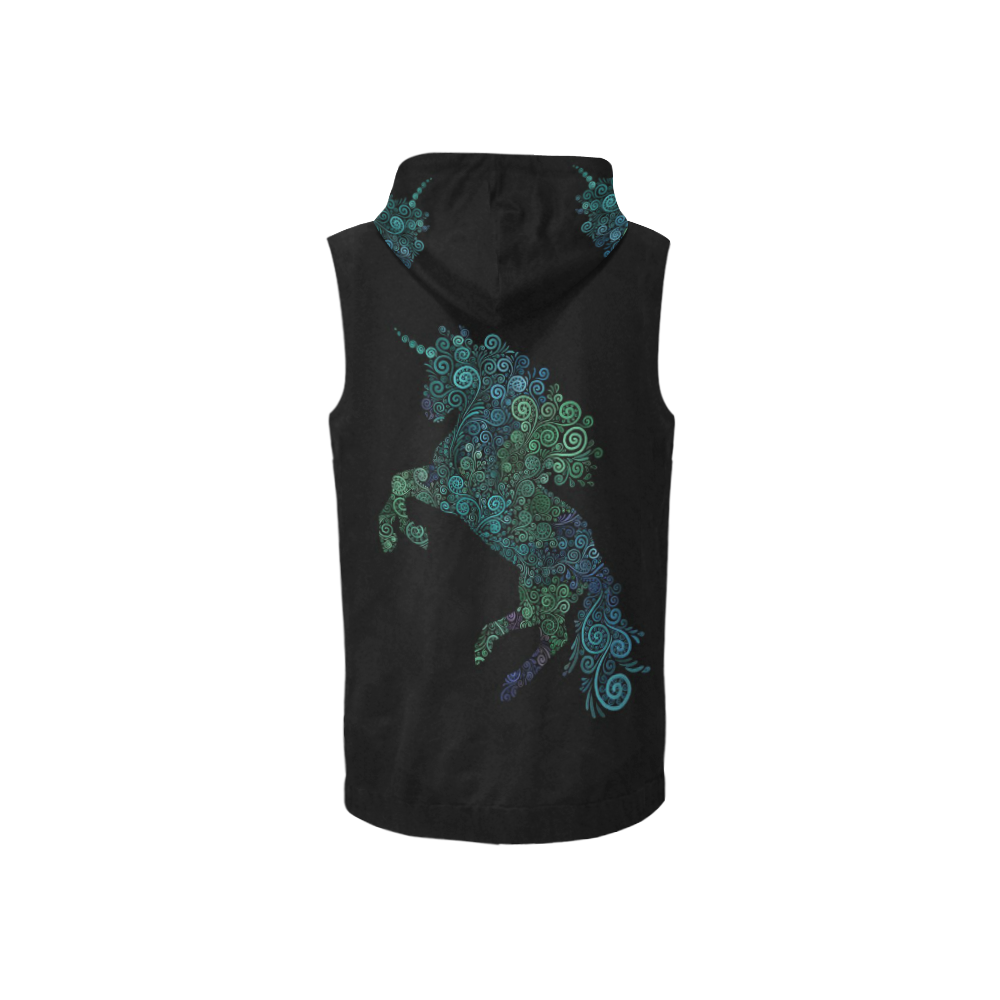 3D Psychedelic Unicorn blue and green All Over Print Sleeveless Zip Up Hoodie for Women (Model H16)