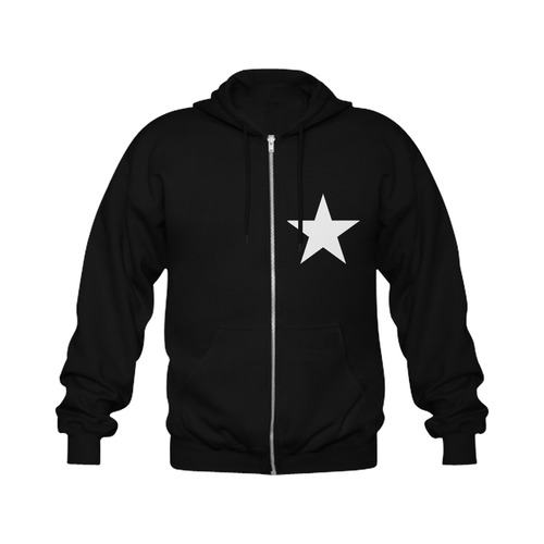 White Star Patriot America Symbol Cool Trendy Gildan Full Zip Hooded Sweatshirt (Model H02)