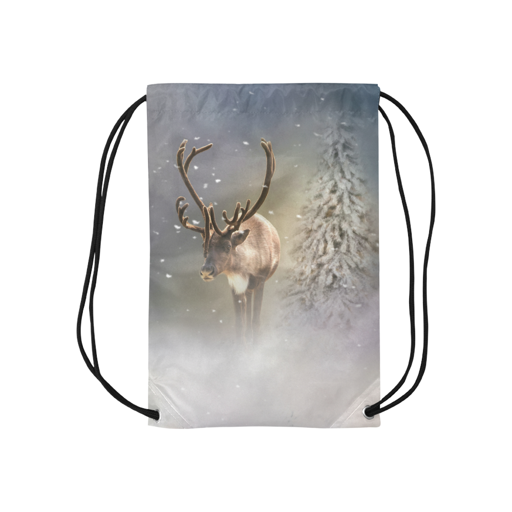 Santa Claus Reindeer in the snow Small Drawstring Bag Model 1604 (Twin Sides) 11"(W) * 17.7"(H)