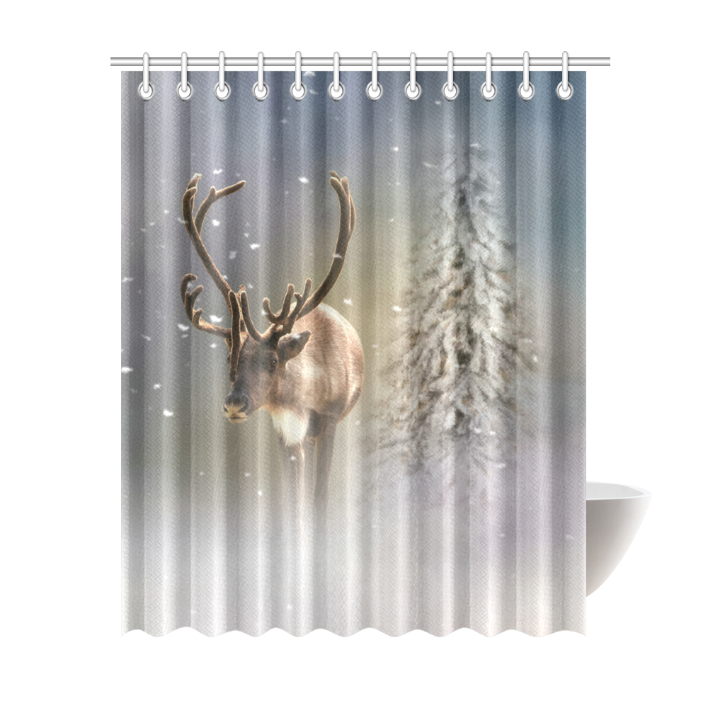 Santa Claus Reindeer in the snow Shower Curtain 69"x84"