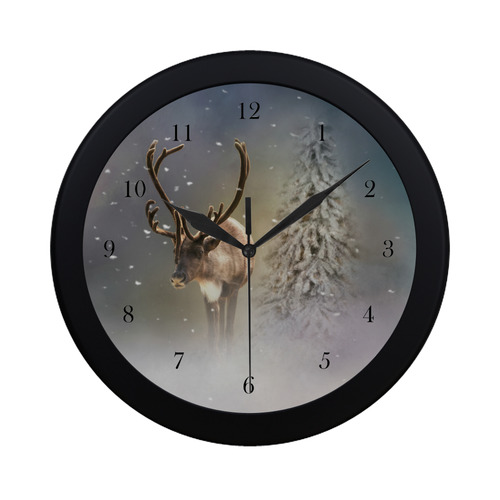 Santa Claus Reindeer in the snow Circular Plastic Wall clock