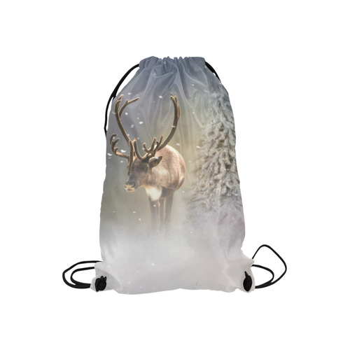 Santa Claus Reindeer in the snow Small Drawstring Bag Model 1604 (Twin Sides) 11"(W) * 17.7"(H)