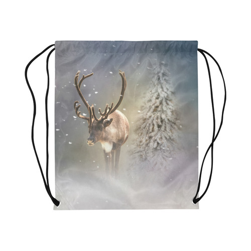 Santa Claus Reindeer in the snow Large Drawstring Bag Model 1604 (Twin Sides)  16.5"(W) * 19.3"(H)