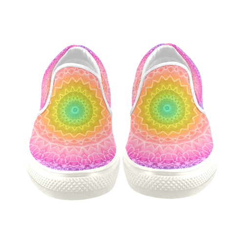 mandala dahlia Women's Slip-on Canvas Shoes (Model 019)