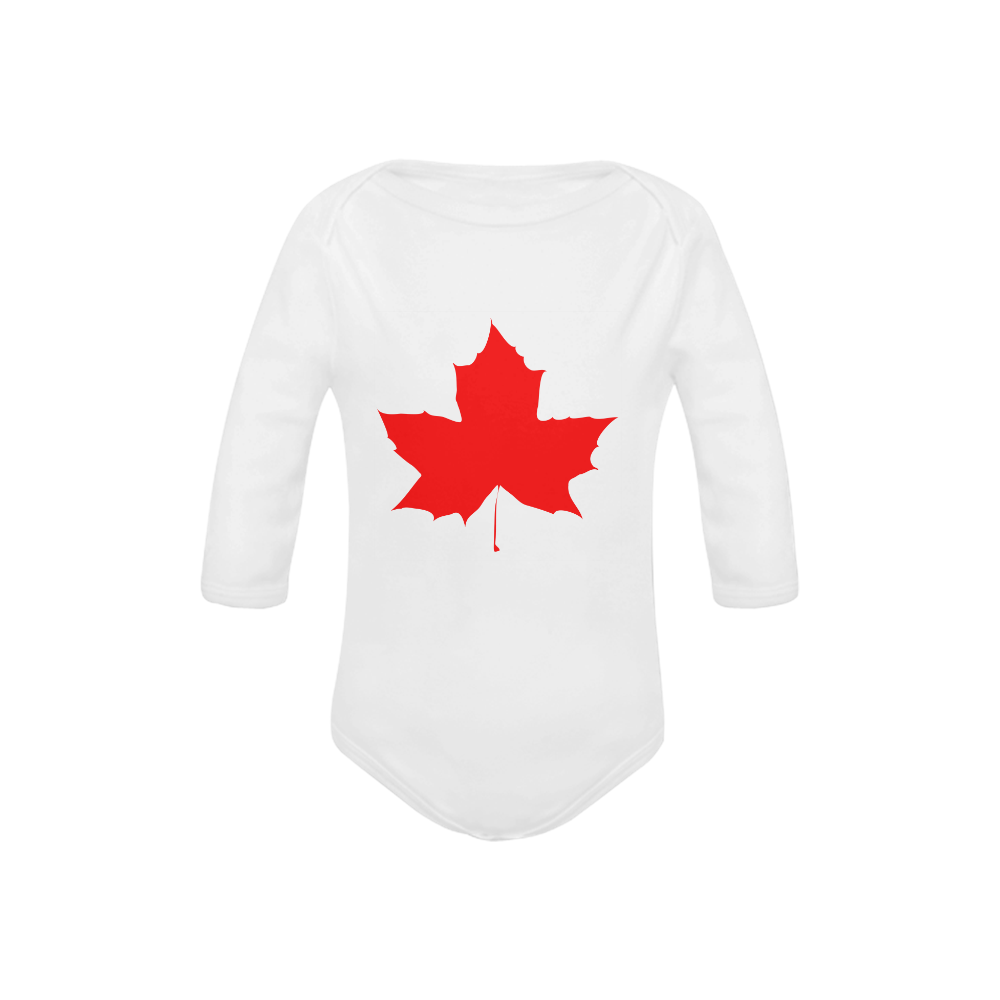 Maple Leaf Canada Autumn Red Fall Flora Nature Baby Powder Organic Long Sleeve One Piece (Model T27)