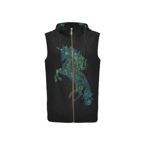 3D Psychedelic Unicorn blue and green All Over Print Sleeveless Zip Up Hoodie for Women (Model H16)