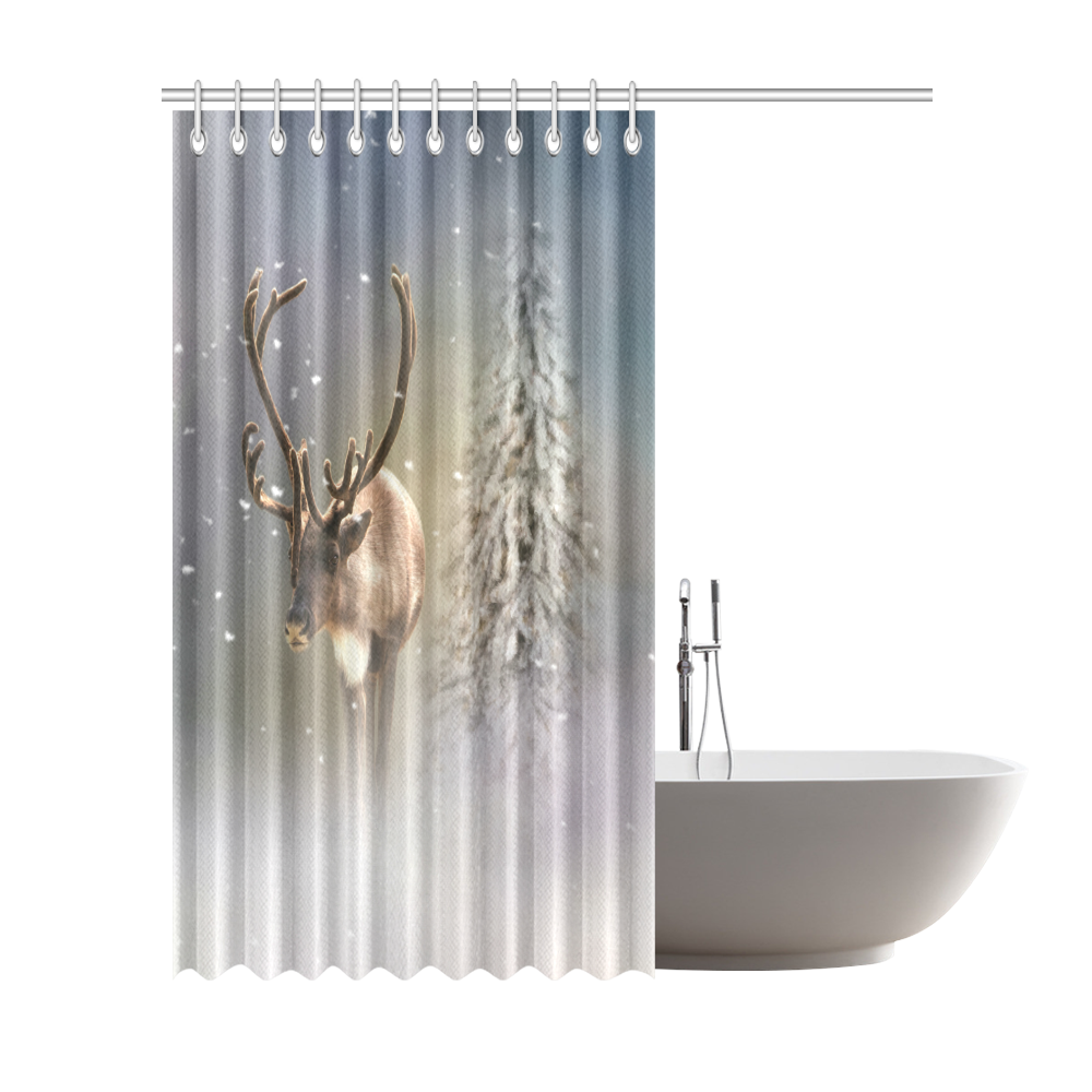 Santa Claus Reindeer in the snow Shower Curtain 72"x84"