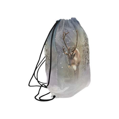 Santa Claus Reindeer in the snow Large Drawstring Bag Model 1604 (Twin Sides)  16.5"(W) * 19.3"(H)