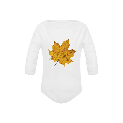 Maple Leaf Canada Autumn Yellow Fall Flora Cool Baby Powder Organic Long Sleeve One Piece (Model T27)