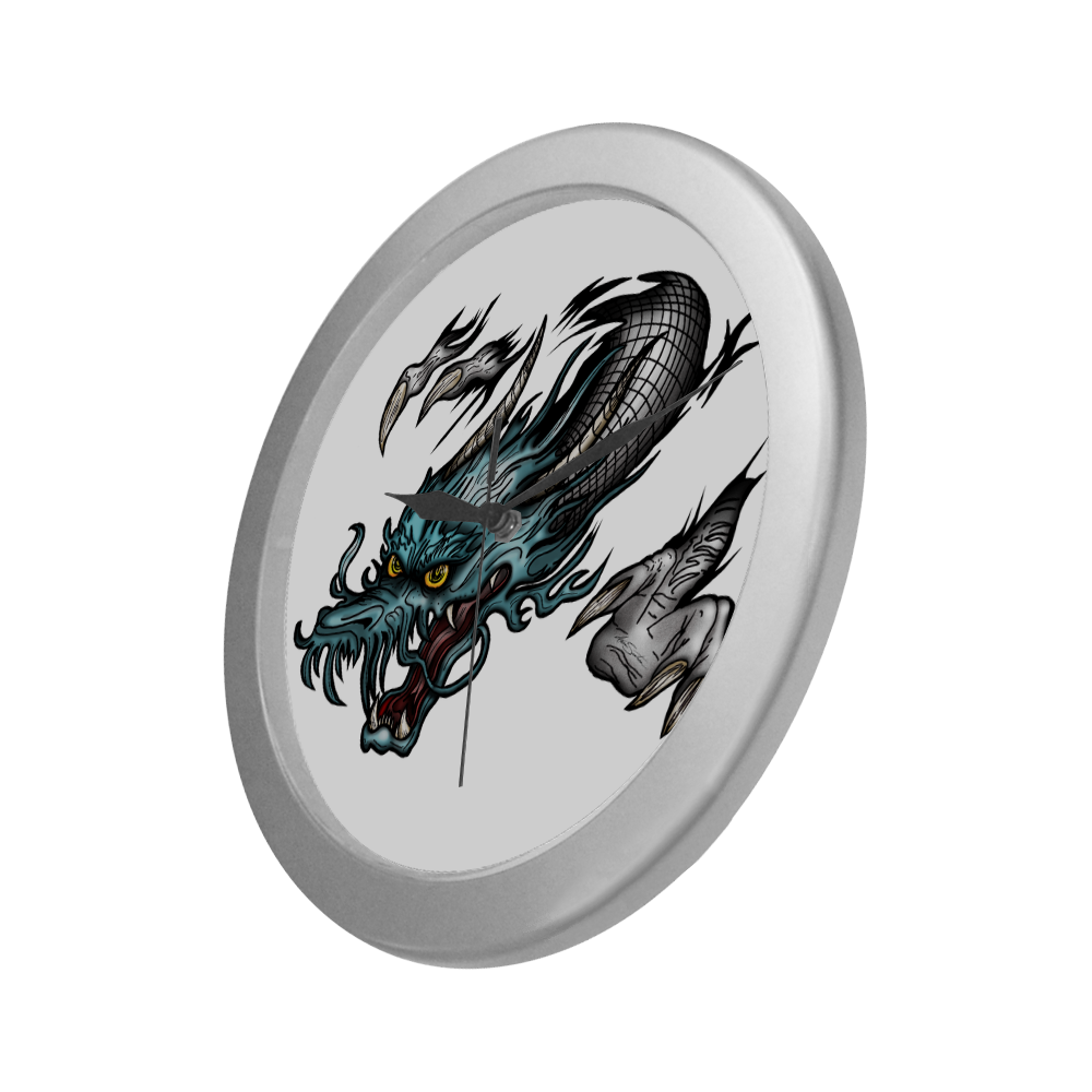 Dragon Soar Silver Color Wall Clock