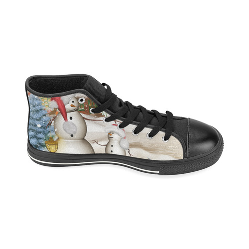 Christmas, Funny snowman with hat High Top Canvas Women's Shoes/Large Size (Model 017)