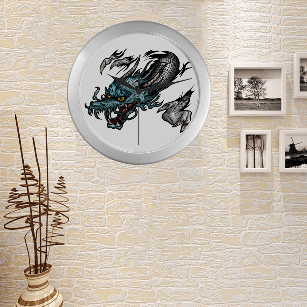 Dragon Soar Silver Color Wall Clock