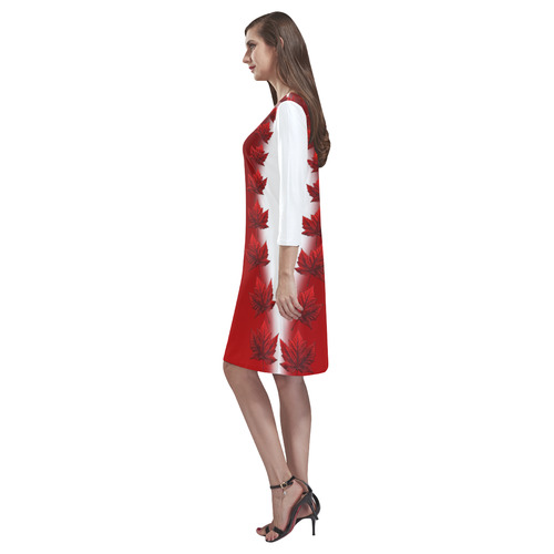 Canada Maple Leaf Dress Long Sleeve Dress Rhea Loose Round Neck Dress(Model D22)
