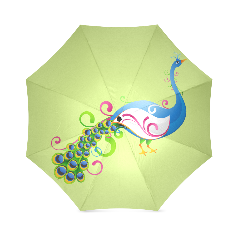 Beautiful Peacock Blue Green Pink Foldable Umbrella (Model U01)
