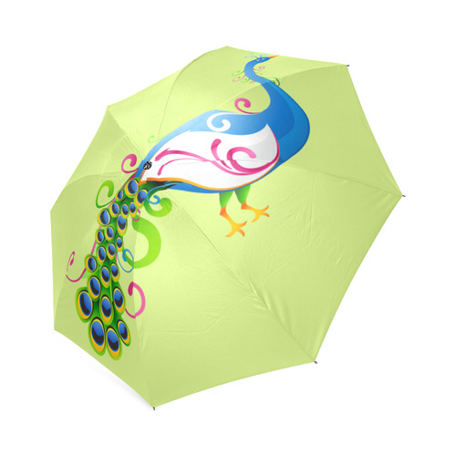 Beautiful Peacock Blue Green Pink Foldable Umbrella (Model U01)