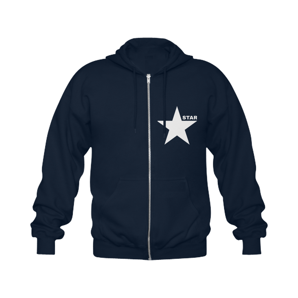 White Star Patriot America Symbol Freedom Strong Gildan Full Zip Hooded Sweatshirt (Model H02)