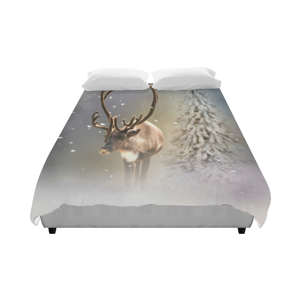 Santa Claus Reindeer in the snow Duvet Cover 86"x70" ( All-over-print)