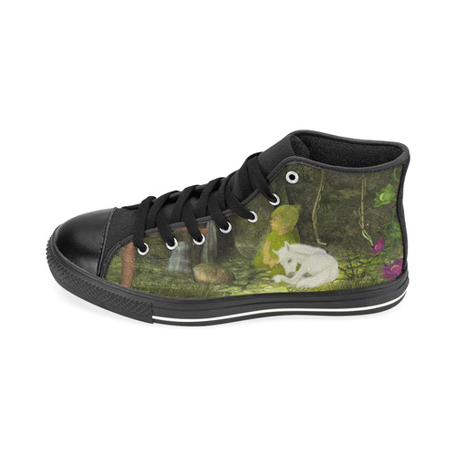 Cute unicorn foal and sweet elf High Top Canvas Women's Shoes/Large Size (Model 017)
