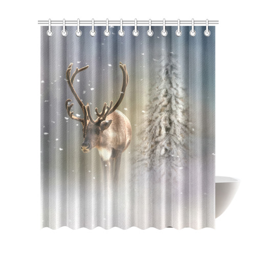 Santa Claus Reindeer in the snow Shower Curtain 72"x84"