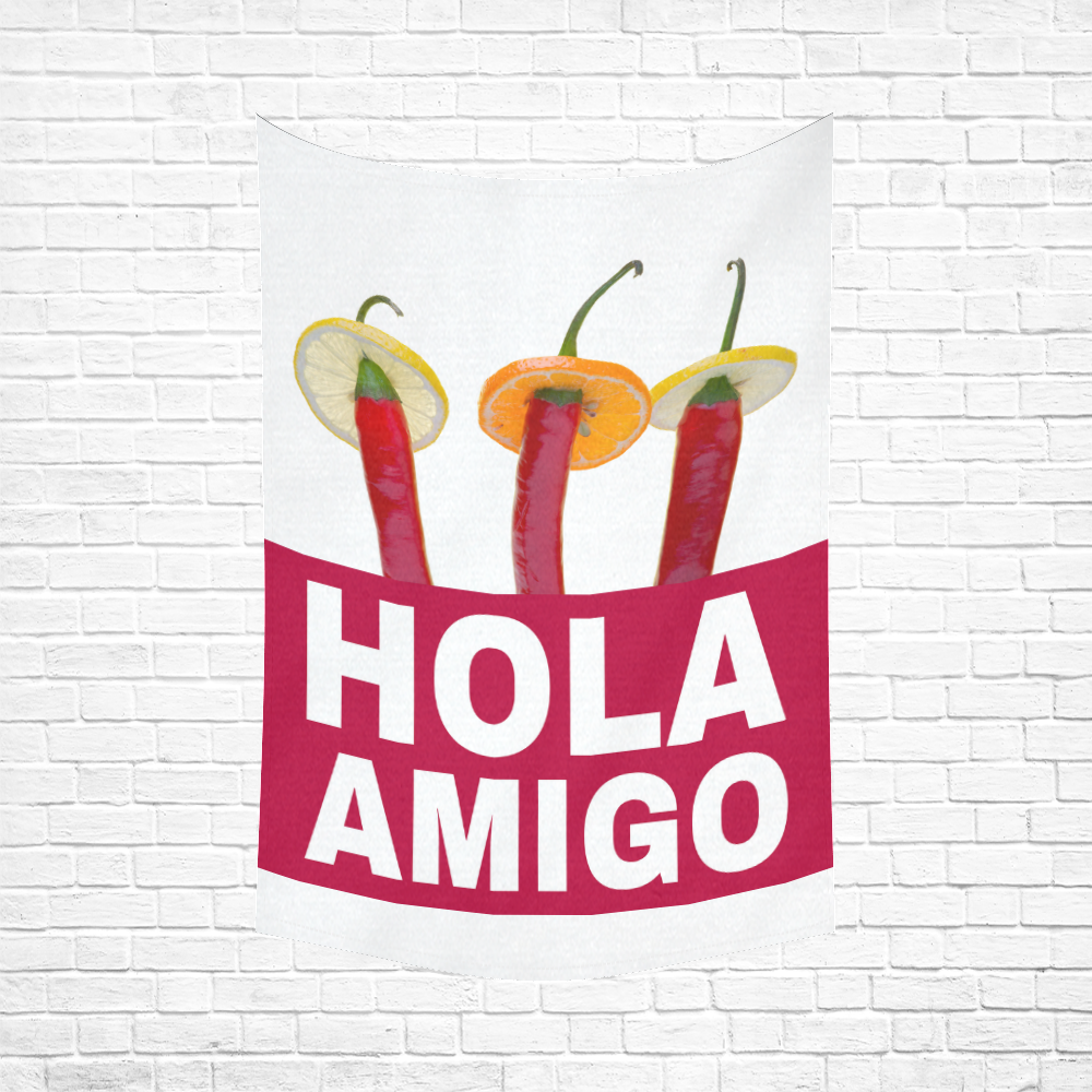 Hola Amigo Three Red Chili Peppers Friend Funny Cotton Linen Wall Tapestry 60"x 90"
