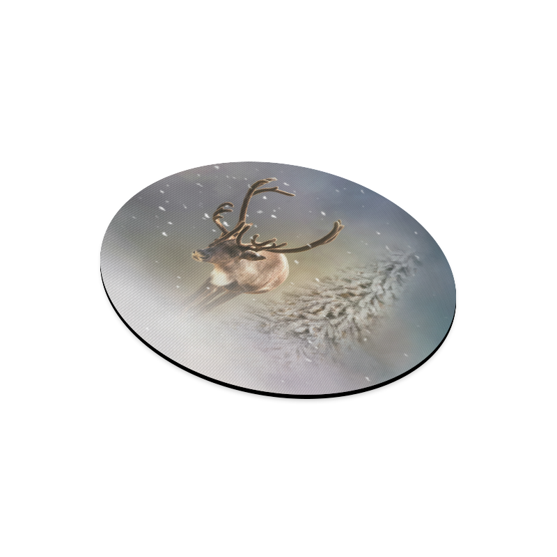 Santa Claus Reindeer in the snow Round Mousepad