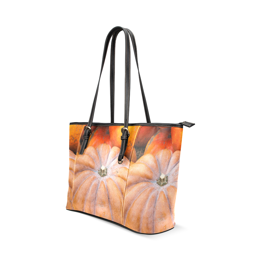 Pumpkin Halloween Thanksgiving Crop Holiday Cool Leather Tote Bag/Large (Model 1640)