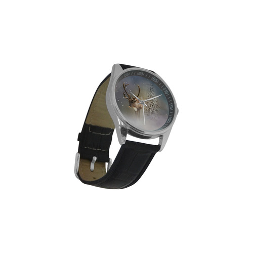 Santa Claus Reindeer in the snow Men's Casual Leather Strap Watch(Model 211)