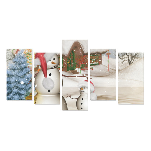 Christmas, Funny snowman with hat Canvas Print Sets E (No Frame)
