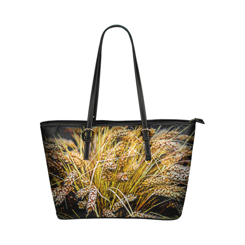 Grain Wheat wheatear Autumn Crop Thanksgiving Leather Tote Bag/Small (Model 1651)