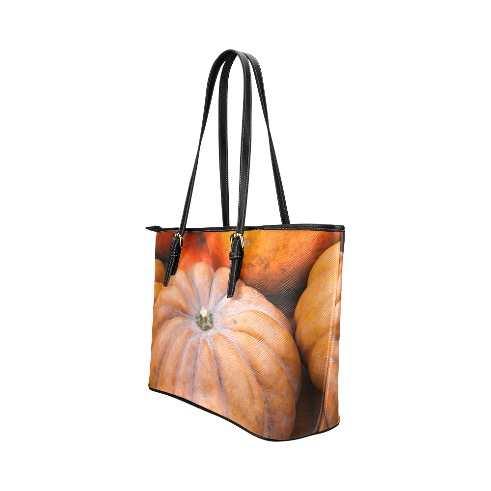 Pumpkin Halloween Thanksgiving Crop Holiday Cool Leather Tote Bag/Large (Model 1651)