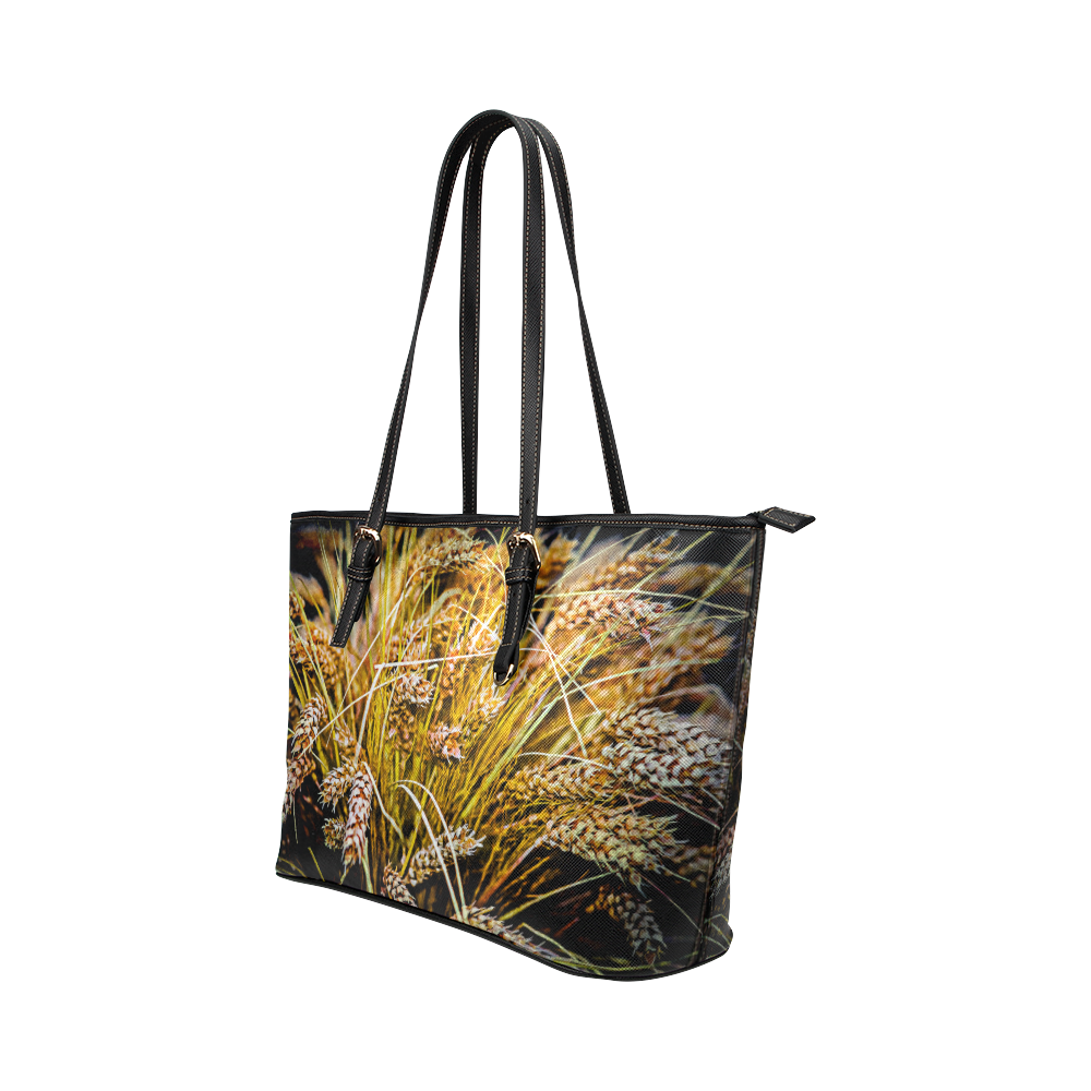 Grain Wheat wheatear Autumn Crop Thanksgiving Leather Tote Bag/Small (Model 1651)