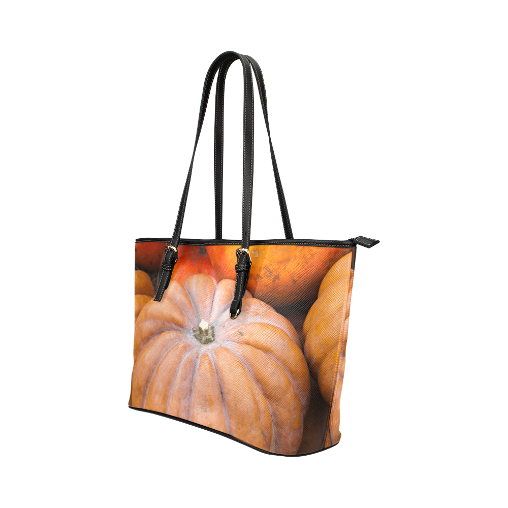 Pumpkin Halloween Thanksgiving Crop Holiday Cool Leather Tote Bag/Large (Model 1651)