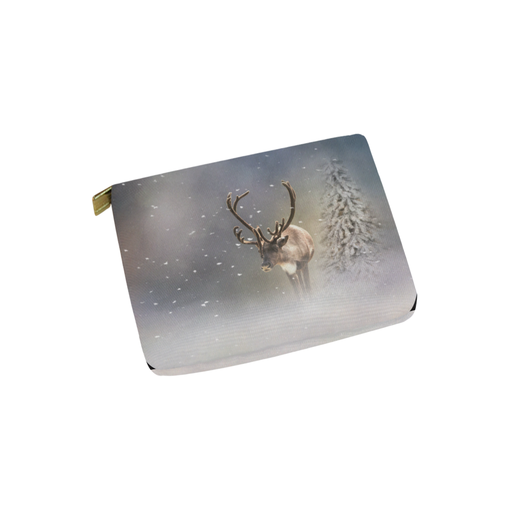 Santa Claus Reindeer in the snow Carry-All Pouch 6''x5''