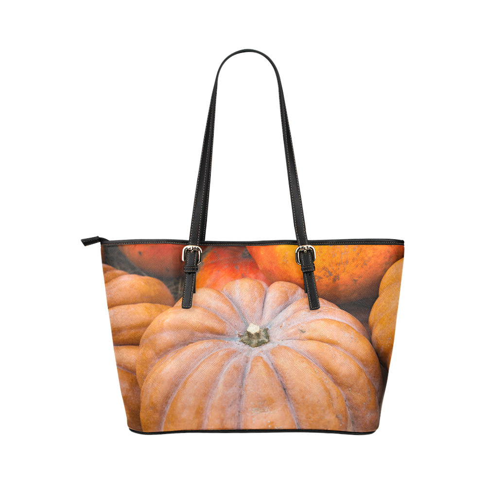 Pumpkin Halloween Thanksgiving Crop Holiday Cool Leather Tote Bag/Large (Model 1651)