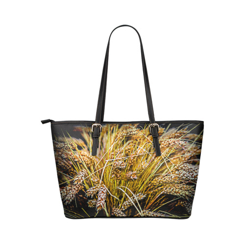 Grain Wheat wheatear Autumn Crop Thanksgiving Leather Tote Bag/Small (Model 1651)