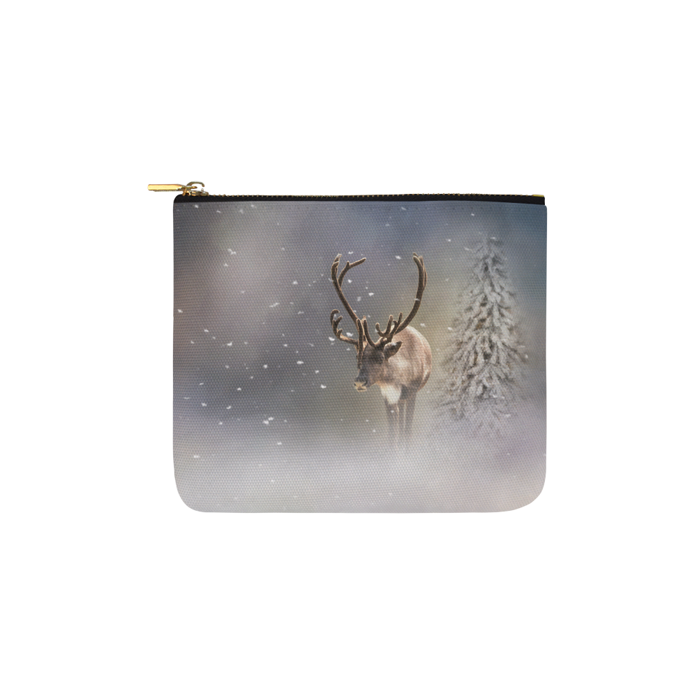 Santa Claus Reindeer in the snow Carry-All Pouch 6''x5''