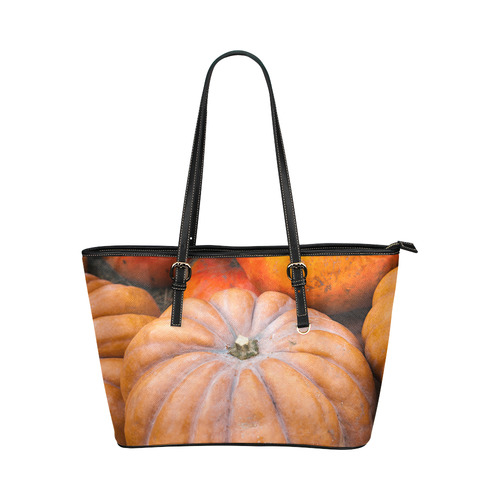 Pumpkin Halloween Thanksgiving Crop Holiday Cool Leather Tote Bag/Small (Model 1651)