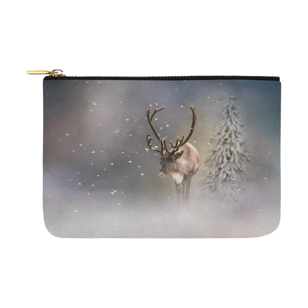 Santa Claus Reindeer in the snow Carry-All Pouch 12.5''x8.5''