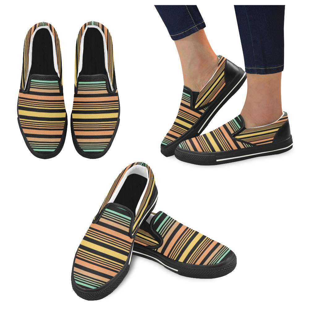 Summer Stripes Slip-on Canvas Shoes for Kid (Model 019)