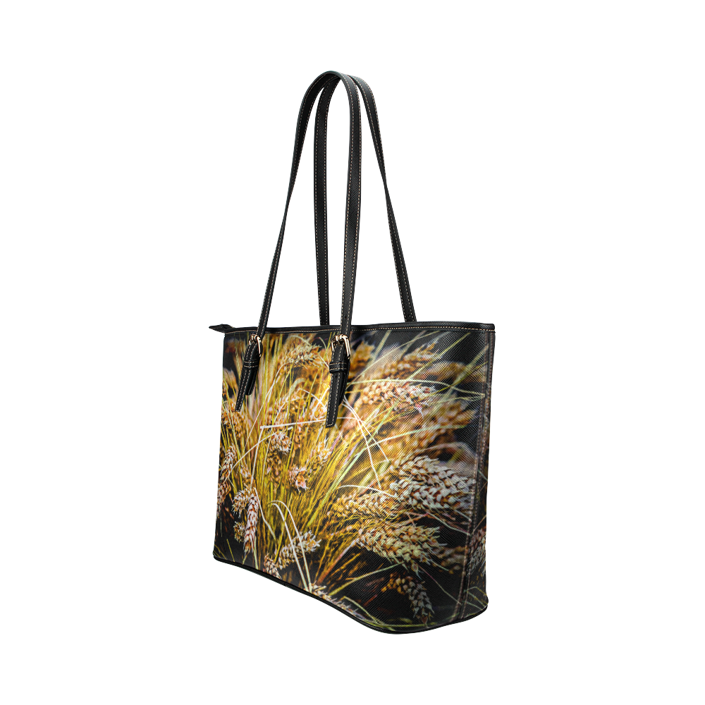 Grain Wheat wheatear Autumn Crop Thanksgiving Leather Tote Bag/Large (Model 1651)