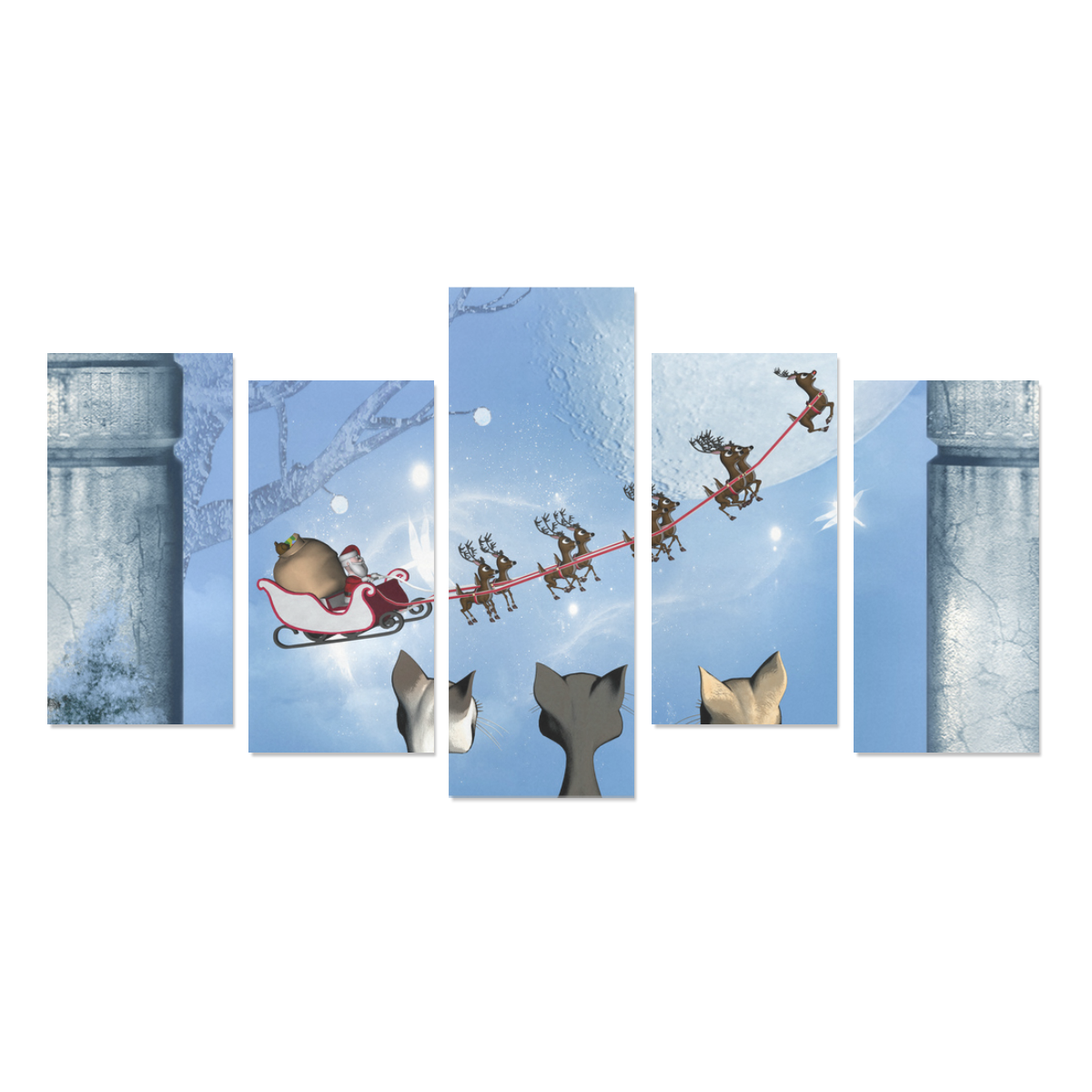 Christmas, cute cats and Santa Claus Canvas Print Sets E (No Frame)