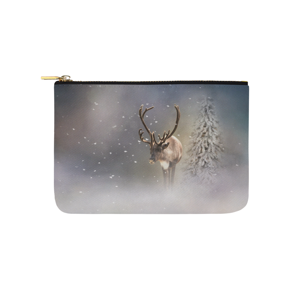 Santa Claus Reindeer in the snow Carry-All Pouch 9.5''x6''