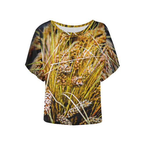 Grain Wheat wheatear Autumn Crop Thanksgiving Women's Batwing-Sleeved Blouse T shirt (Model T44)