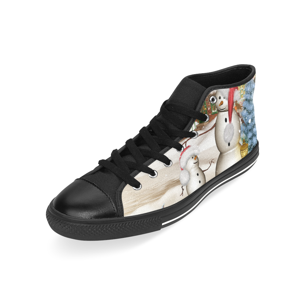 Christmas, Funny snowman with hat Men’s Classic High Top Canvas Shoes /Large Size (Model 017)