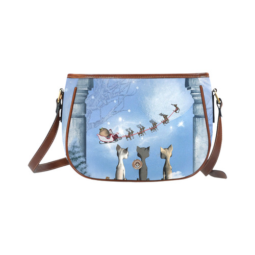 Christmas, cute cats and Santa Claus Saddle Bag/Small (Model 1649) Full Customization
