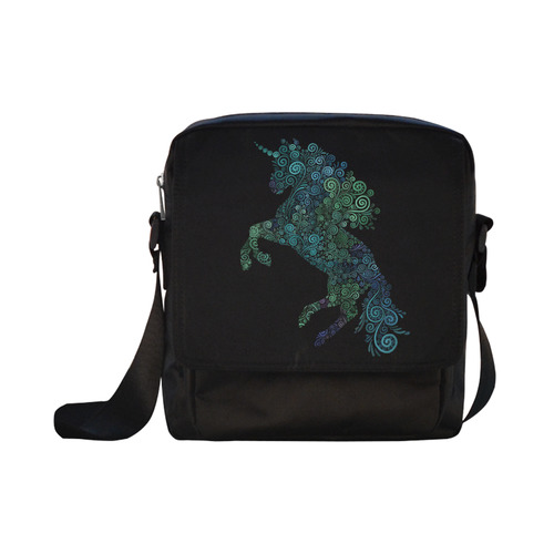 3D Psychedelic Unicorn blue and green Crossbody Nylon Bags (Model 1633)