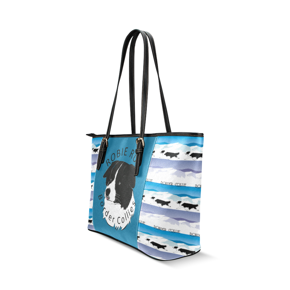 Border Collie Rockin The Rockies Leather Tote Bag/Small (Model 1640)